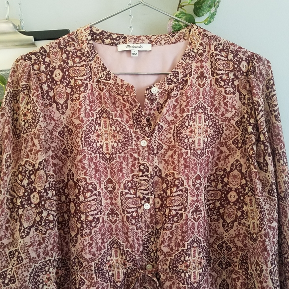 Madewell 3/4 Drawstring Kaleidoscope Print Top S - Picture 7 of 12